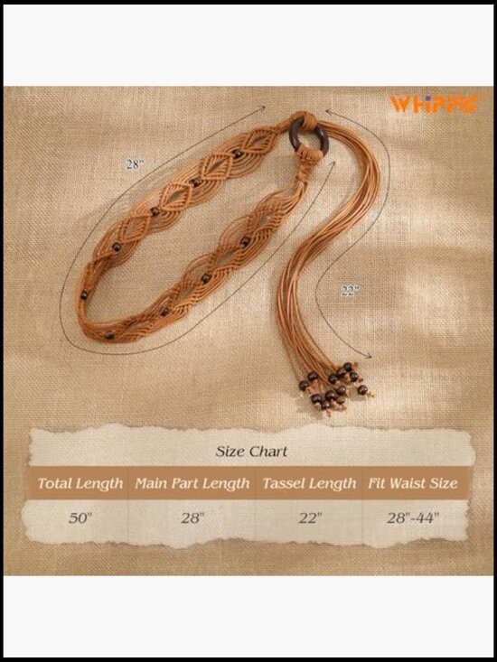 Boho Braided Western Belt with Hand-Woven Wax Rope Tassel main image 6